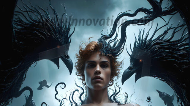 AI male art photos with a fantastical atmosphere. Imagine a Hogwarts School of Witchcraft student, from the Harry Potter series, a handsome, beautiful, and attractive, shirtless young teenage boy, standing firm against a threat. With a detailed Hogwarts castle background, casting a powerful spell, conjuring creatures based on their assigned house crest. From Demonic snakes, powerful lions, fierce badgers, or a murder of Crows. Dementors floating ominously in a cloudy sky, and sparks, shadows, and cinematic lighting, offering an otherworldly vibe.