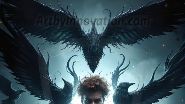 AI male art photos with a fantastical atmosphere. Imagine a Hogwarts School of Witchcraft student, from the Harry Potter series, a handsome, beautiful, and attractive, shirtless young teenage boy, standing firm against a threat. With a detailed Hogwarts castle background, casting a powerful spell, conjuring creatures based on their assigned house crest. From Demonic snakes, powerful lions, fierce badgers, or a murder of Crows. Dementors floating ominously in a cloudy sky, and sparks, shadows, and cinematic lighting, offering an otherworldly vibe.