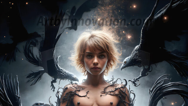 AI male art photos with a fantastical atmosphere. Imagine a Hogwarts School of Witchcraft student, from the Harry Potter series, a handsome, beautiful, and attractive, shirtless young teenage boy, standing firm against a threat. With a detailed Hogwarts castle background, casting a powerful spell, conjuring creatures based on their assigned house crest. From Demonic snakes, powerful lions, fierce badgers, or a murder of Crows. Dementors floating ominously in a cloudy sky, and sparks, shadows, and cinematic lighting, offering an otherworldly vibe.