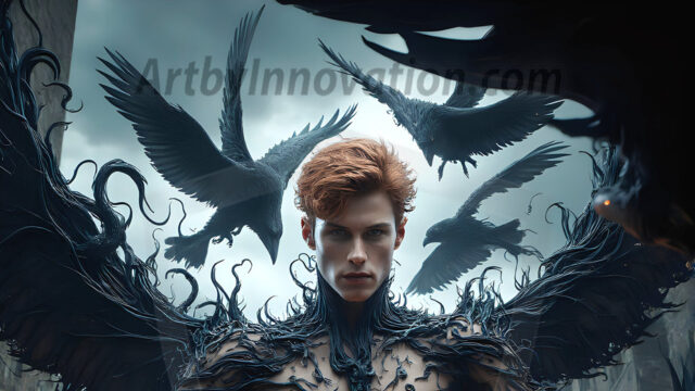 AI male art photos with a fantastical atmosphere. Imagine a Hogwarts School of Witchcraft student, from the Harry Potter series, a handsome, beautiful, and attractive, shirtless young teenage boy, standing firm against a threat. With a detailed Hogwarts castle background, casting a powerful spell, conjuring creatures based on their assigned house crest. From Demonic snakes, powerful lions, fierce badgers, or a murder of Crows. Dementors floating ominously in a cloudy sky, and sparks, shadows, and cinematic lighting, offering an otherworldly vibe.