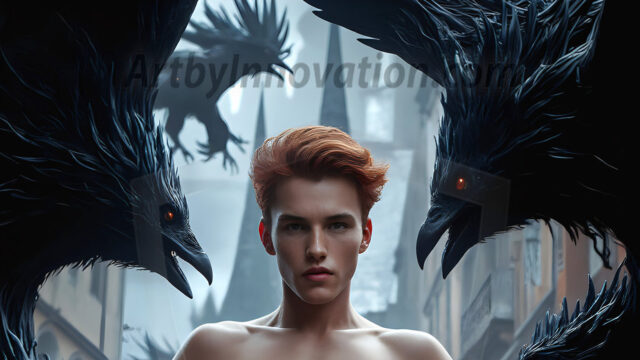 AI male art photos with a fantastical atmosphere. Imagine a Hogwarts School of Witchcraft student, from the Harry Potter series, a handsome, beautiful, and attractive, shirtless young teenage boy, standing firm against a threat. With a detailed Hogwarts castle background, casting a powerful spell, conjuring creatures based on their assigned house crest. From Demonic snakes, powerful lions, fierce badgers, or a murder of Crows. Dementors floating ominously in a cloudy sky, and sparks, shadows, and cinematic lighting, offering an otherworldly vibe.
