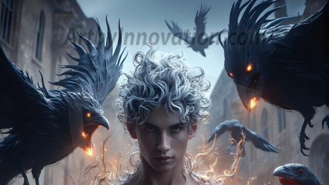 AI male art photos with a fantastical atmosphere. Imagine a Hogwarts School of Witchcraft student, from the Harry Potter series, a handsome, beautiful, and attractive, shirtless young teenage boy, standing firm against a threat. With a detailed Hogwarts castle background, casting a powerful spell, conjuring creatures based on their assigned house crest. From Demonic snakes, powerful lions, fierce badgers, or a murder of Crows. Dementors floating ominously in a cloudy sky, and sparks, shadows, and cinematic lighting, offering an otherworldly vibe.