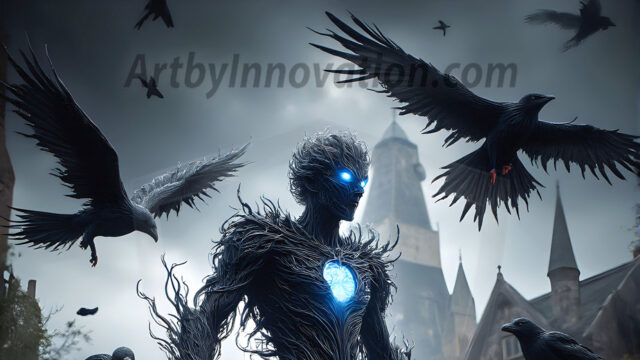 AI male art photos with a fantastical atmosphere. Imagine a Hogwarts School of Witchcraft student, from the Harry Potter series, a handsome, beautiful, and attractive, shirtless young teenage boy, standing firm against a threat. With a detailed Hogwarts castle background, casting a powerful spell, conjuring creatures based on their assigned house crest. From Demonic snakes, powerful lions, fierce badgers, or a murder of Crows. Dementors floating ominously in a cloudy sky, and sparks, shadows, and cinematic lighting, offering an otherworldly vibe.