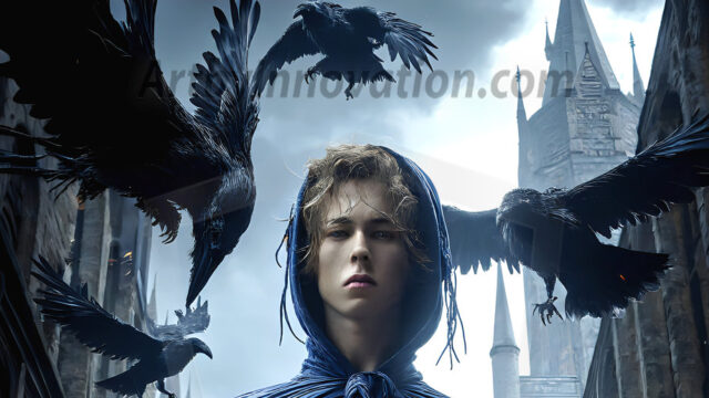 AI male art photos with a fantastical atmosphere. Imagine a Hogwarts School of Witchcraft student, from the Harry Potter series, a handsome, beautiful, and attractive, shirtless young teenage boy, standing firm against a threat. With a detailed Hogwarts castle background, casting a powerful spell, conjuring creatures based on their assigned house crest. From Demonic snakes, powerful lions, fierce badgers, or a murder of Crows. Dementors floating ominously in a cloudy sky, and sparks, shadows, and cinematic lighting, offering an otherworldly vibe.