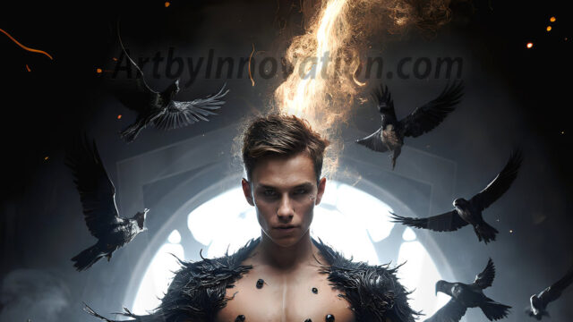 AI male art photos with a fantastical atmosphere. Imagine a Hogwarts School of Witchcraft student, from the Harry Potter series, a handsome, beautiful, and attractive, shirtless young teenage boy, standing firm against a threat. With a detailed Hogwarts castle background, casting a powerful spell, conjuring creatures based on their assigned house crest. From Demonic snakes, powerful lions, fierce badgers, or a murder of Crows. Dementors floating ominously in a cloudy sky, and sparks, shadows, and cinematic lighting, offering an otherworldly vibe.