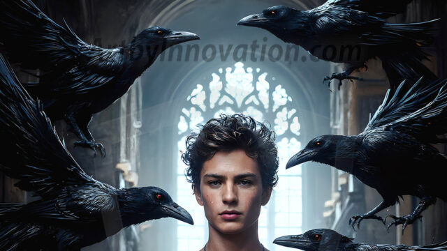 AI male art photos with a fantastical atmosphere. Imagine a Hogwarts School of Witchcraft student, from the Harry Potter series, a handsome, beautiful, and attractive, shirtless young teenage boy, standing firm against a threat. With a detailed Hogwarts castle background, casting a powerful spell, conjuring creatures based on their assigned house crest. From Demonic snakes, powerful lions, fierce badgers, or a murder of Crows. Dementors floating ominously in a cloudy sky, and sparks, shadows, and cinematic lighting, offering an otherworldly vibe.