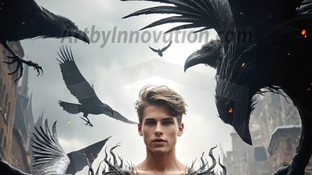 AI male art photos with a fantastical atmosphere. Imagine a Hogwarts School of Witchcraft student, from the Harry Potter series, a handsome, beautiful, and attractive, shirtless young teenage boy, standing firm against a threat. With a detailed Hogwarts castle background, casting a powerful spell, conjuring creatures based on their assigned house crest. From Demonic snakes, powerful lions, fierce badgers, or a murder of Crows. Dementors floating ominously in a cloudy sky, and sparks, shadows, and cinematic lighting, offering an otherworldly vibe.