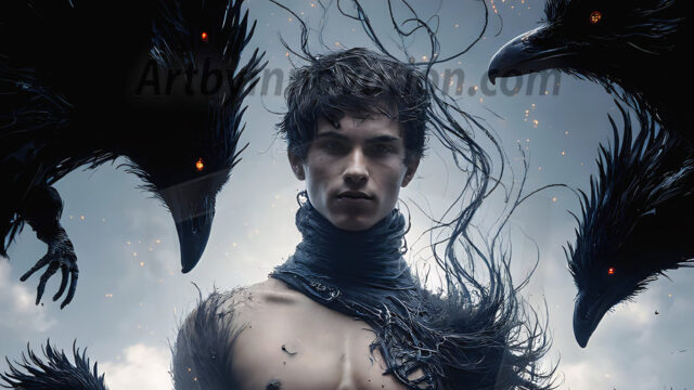 AI male art photos with a fantastical atmosphere. Imagine a Hogwarts School of Witchcraft student, from the Harry Potter series, a handsome, beautiful, and attractive, shirtless young teenage boy, standing firm against a threat. With a detailed Hogwarts castle background, casting a powerful spell, conjuring creatures based on their assigned house crest. From Demonic snakes, powerful lions, fierce badgers, or a murder of Crows. Dementors floating ominously in a cloudy sky, and sparks, shadows, and cinematic lighting, offering an otherworldly vibe.