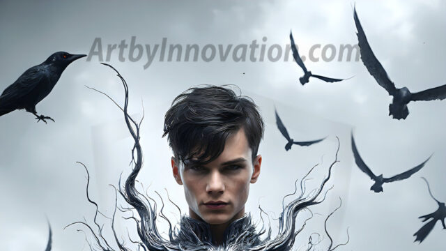 AI male art photos with a fantastical atmosphere. Imagine a Hogwarts School of Witchcraft student, from the Harry Potter series, a handsome, beautiful, and attractive, shirtless young teenage boy, standing firm against a threat. With a detailed Hogwarts castle background, casting a powerful spell, conjuring creatures based on their assigned house crest. From Demonic snakes, powerful lions, fierce badgers, or a murder of Crows. Dementors floating ominously in a cloudy sky, and sparks, shadows, and cinematic lighting, offering an otherworldly vibe.