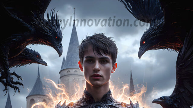 AI male art photos with a fantastical atmosphere. Imagine a Hogwarts School of Witchcraft student, from the Harry Potter series, a handsome, beautiful, and attractive, shirtless young teenage boy, standing firm against a threat. With a detailed Hogwarts castle background, casting a powerful spell, conjuring creatures based on their assigned house crest. From Demonic snakes, powerful lions, fierce badgers, or a murder of Crows. Dementors floating ominously in a cloudy sky, and sparks, shadows, and cinematic lighting, offering an otherworldly vibe.