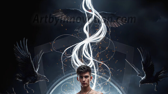 AI male art photos with a fantastical atmosphere. Imagine a Hogwarts School of Witchcraft student, from the Harry Potter series, a handsome, beautiful, and attractive, shirtless young teenage boy, standing firm against a threat. With a detailed Hogwarts castle background, casting a powerful spell, conjuring creatures based on their assigned house crest. From Demonic snakes, powerful lions, fierce badgers, or a murder of Crows. Dementors floating ominously in a cloudy sky, and sparks, shadows, and cinematic lighting, offering an otherworldly vibe.