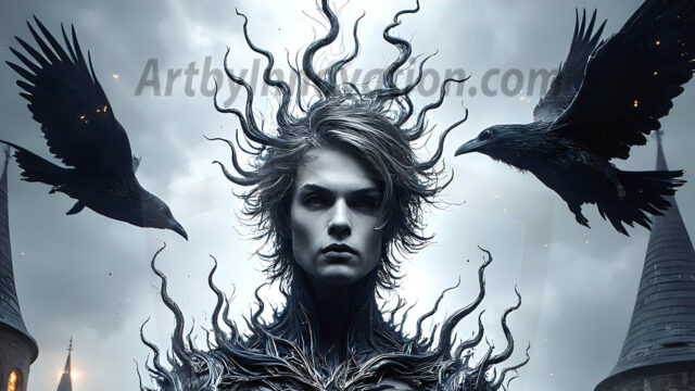 AI male art photos with a fantastical atmosphere. Imagine a Hogwarts School of Witchcraft student, from the Harry Potter series, a handsome, beautiful, and attractive, shirtless young teenage boy, standing firm against a threat. With a detailed Hogwarts castle background, casting a powerful spell, conjuring creatures based on their assigned house crest. From Demonic snakes, powerful lions, fierce badgers, or a murder of Crows. Dementors floating ominously in a cloudy sky, and sparks, shadows, and cinematic lighting, offering an otherworldly vibe.