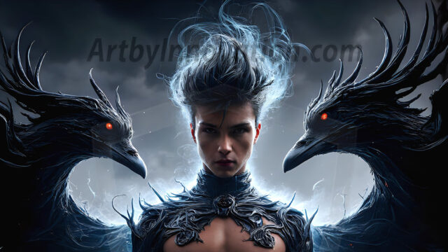 AI male art photos with a fantastical atmosphere. Imagine a Hogwarts School of Witchcraft student, from the Harry Potter series, a handsome, beautiful, and attractive, shirtless young teenage boy, standing firm against a threat. With a detailed Hogwarts castle background, casting a powerful spell, conjuring creatures based on their assigned house crest. From Demonic snakes, powerful lions, fierce badgers, or a murder of Crows. Dementors floating ominously in a cloudy sky, and sparks, shadows, and cinematic lighting, offering an otherworldly vibe.