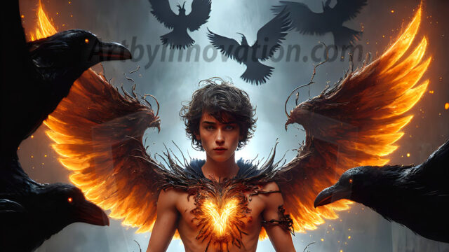 AI male art photos with a fantastical atmosphere. Imagine a Hogwarts School of Witchcraft student, from the Harry Potter series, a handsome, beautiful, and attractive, shirtless young teenage boy, standing firm against a threat. With a detailed Hogwarts castle background, casting a powerful spell, conjuring creatures based on their assigned house crest. From Demonic snakes, powerful lions, fierce badgers, or a murder of Crows. Dementors floating ominously in a cloudy sky, and sparks, shadows, and cinematic lighting, offering an otherworldly vibe.