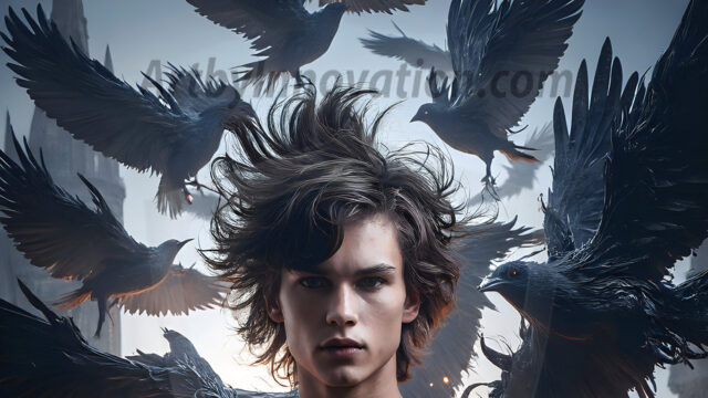 AI male art photos with a fantastical atmosphere. Imagine a Hogwarts School of Witchcraft student, from the Harry Potter series, a handsome, beautiful, and attractive, shirtless young teenage boy, standing firm against a threat. With a detailed Hogwarts castle background, casting a powerful spell, conjuring creatures based on their assigned house crest. From Demonic snakes, powerful lions, fierce badgers, or a murder of Crows. Dementors floating ominously in a cloudy sky, and sparks, shadows, and cinematic lighting, offering an otherworldly vibe.