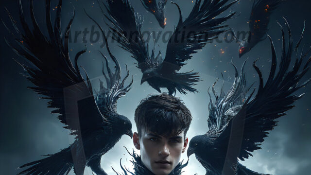 AI male art photos with a fantastical atmosphere. Imagine a Hogwarts School of Witchcraft student, from the Harry Potter series, a handsome, beautiful, and attractive, shirtless young teenage boy, standing firm against a threat. With a detailed Hogwarts castle background, casting a powerful spell, conjuring creatures based on their assigned house crest. From Demonic snakes, powerful lions, fierce badgers, or a murder of Crows. Dementors floating ominously in a cloudy sky, and sparks, shadows, and cinematic lighting, offering an otherworldly vibe.