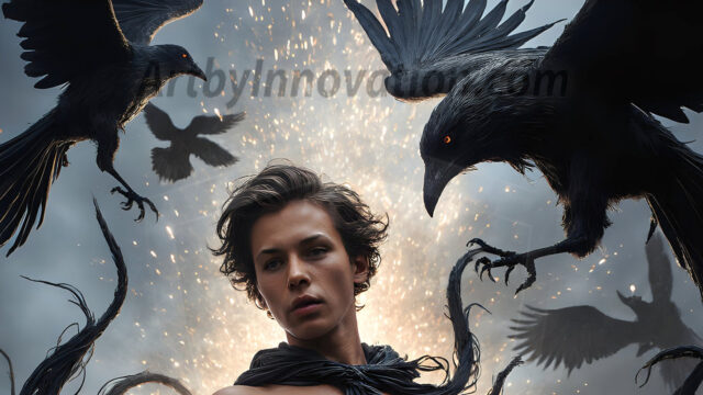 AI male art photos with a fantastical atmosphere. Imagine a Hogwarts School of Witchcraft student, from the Harry Potter series, a handsome, beautiful, and attractive, shirtless young teenage boy, standing firm against a threat. With a detailed Hogwarts castle background, casting a powerful spell, conjuring creatures based on their assigned house crest. From Demonic snakes, powerful lions, fierce badgers, or a murder of Crows. Dementors floating ominously in a cloudy sky, and sparks, shadows, and cinematic lighting, offering an otherworldly vibe.