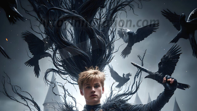 AI male art photos with a fantastical atmosphere. Imagine a Hogwarts School of Witchcraft student, from the Harry Potter series, a handsome, beautiful, and attractive, shirtless young teenage boy, standing firm against a threat. With a detailed Hogwarts castle background, casting a powerful spell, conjuring creatures based on their assigned house crest. From Demonic snakes, powerful lions, fierce badgers, or a murder of Crows. Dementors floating ominously in a cloudy sky, and sparks, shadows, and cinematic lighting, offering an otherworldly vibe.