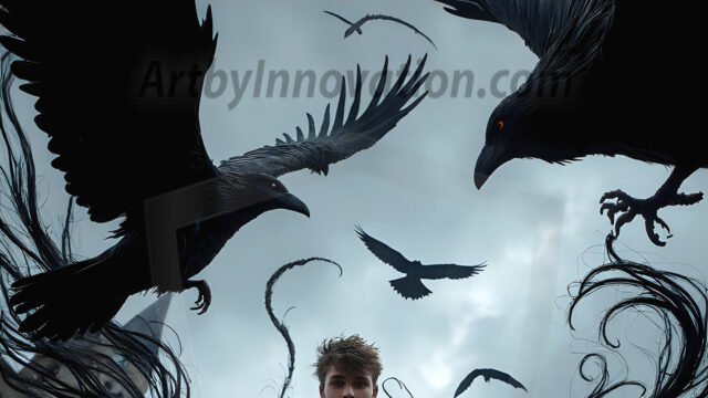 AI male art photos with a fantastical atmosphere. Imagine a Hogwarts School of Witchcraft student, from the Harry Potter series, a handsome, beautiful, and attractive, shirtless young teenage boy, standing firm against a threat. With a detailed Hogwarts castle background, casting a powerful spell, conjuring creatures based on their assigned house crest. From Demonic snakes, powerful lions, fierce badgers, or a murder of Crows. Dementors floating ominously in a cloudy sky, and sparks, shadows, and cinematic lighting, offering an otherworldly vibe.