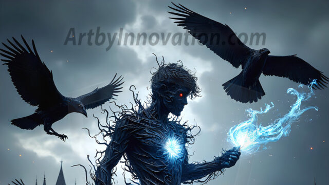 AI male art photos with a fantastical atmosphere. Imagine a Hogwarts School of Witchcraft student, from the Harry Potter series, a handsome, beautiful, and attractive, shirtless young teenage boy, standing firm against a threat. With a detailed Hogwarts castle background, casting a powerful spell, conjuring creatures based on their assigned house crest. From Demonic snakes, powerful lions, fierce badgers, or a murder of Crows. Dementors floating ominously in a cloudy sky, and sparks, shadows, and cinematic lighting, offering an otherworldly vibe.