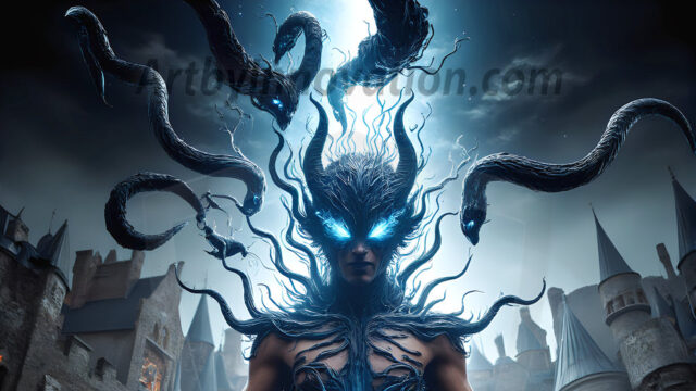 AI male art photos with a fantastical atmosphere. Imagine a Hogwarts School of Witchcraft student, from the Harry Potter series, a handsome, beautiful, and attractive, shirtless young teenage boy, standing firm against a threat. With a detailed Hogwarts castle background, casting a powerful spell, conjuring creatures based on their assigned house crest. From Demonic snakes, powerful lions, fierce badgers, or a murder of Crows. Dementors floating ominously in a cloudy sky, and sparks, shadows, and cinematic lighting, offering an otherworldly vibe.