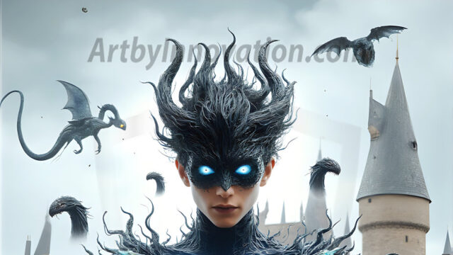 AI male art photos with a fantastical atmosphere. Imagine a Hogwarts School of Witchcraft student, from the Harry Potter series, a handsome, beautiful, and attractive, shirtless young teenage boy, standing firm against a threat. With a detailed Hogwarts castle background, casting a powerful spell, conjuring creatures based on their assigned house crest. From Demonic snakes, powerful lions, fierce badgers, or a murder of Crows. Dementors floating ominously in a cloudy sky, and sparks, shadows, and cinematic lighting, offering an otherworldly vibe.