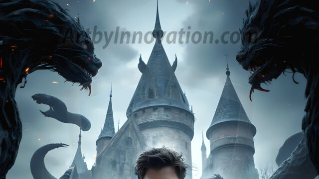 AI male art photos with a fantastical atmosphere. Imagine a Hogwarts School of Witchcraft student, from the Harry Potter series, a handsome, beautiful, and attractive, shirtless young teenage boy, standing firm against a threat. With a detailed Hogwarts castle background, casting a powerful spell, conjuring creatures based on their assigned house crest. From Demonic snakes, powerful lions, fierce badgers, or a murder of Crows. Dementors floating ominously in a cloudy sky, and sparks, shadows, and cinematic lighting, offering an otherworldly vibe.