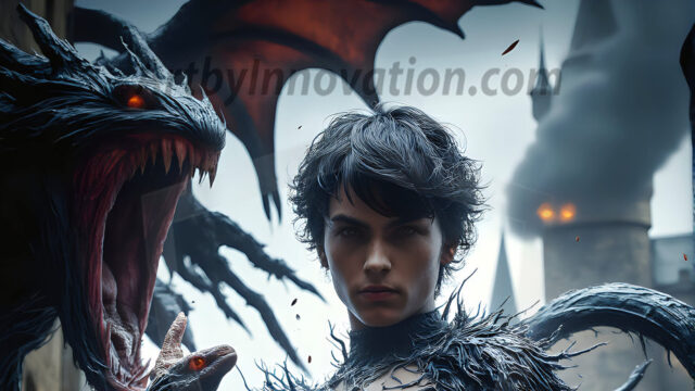 AI male art photos with a fantastical atmosphere. Imagine a Hogwarts School of Witchcraft student, from the Harry Potter series, a handsome, beautiful, and attractive, shirtless young teenage boy, standing firm against a threat. With a detailed Hogwarts castle background, casting a powerful spell, conjuring creatures based on their assigned house crest. From Demonic snakes, powerful lions, fierce badgers, or a murder of Crows. Dementors floating ominously in a cloudy sky, and sparks, shadows, and cinematic lighting, offering an otherworldly vibe.