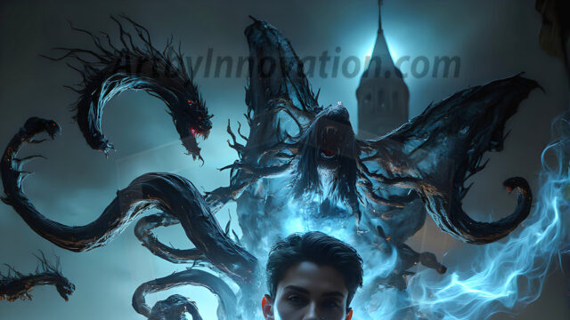 AI male art photos with a fantastical atmosphere. Imagine a Hogwarts School of Witchcraft student, from the Harry Potter series, a handsome, beautiful, and attractive, shirtless young teenage boy, standing firm against a threat. With a detailed Hogwarts castle background, casting a powerful spell, conjuring creatures based on their assigned house crest. From Demonic snakes, powerful lions, fierce badgers, or a murder of Crows. Dementors floating ominously in a cloudy sky, and sparks, shadows, and cinematic lighting, offering an otherworldly vibe.