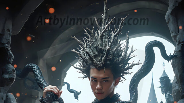 AI male art photos with a fantastical atmosphere. Imagine a Hogwarts School of Witchcraft student, from the Harry Potter series, a handsome, beautiful, and attractive, shirtless young teenage boy, standing firm against a threat. With a detailed Hogwarts castle background, casting a powerful spell, conjuring creatures based on their assigned house crest. From Demonic snakes, powerful lions, fierce badgers, or a murder of Crows. Dementors floating ominously in a cloudy sky, and sparks, shadows, and cinematic lighting, offering an otherworldly vibe.