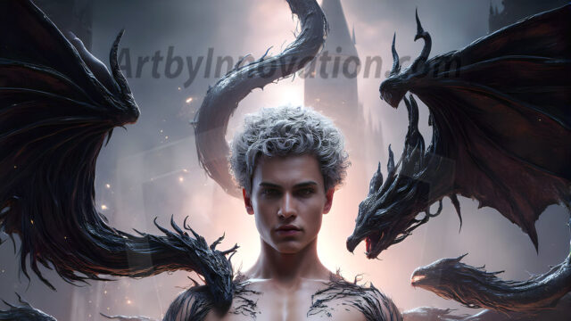 AI male art photos with a fantastical atmosphere. Imagine a Hogwarts School of Witchcraft student, from the Harry Potter series, a handsome, beautiful, and attractive, shirtless young teenage boy, standing firm against a threat. With a detailed Hogwarts castle background, casting a powerful spell, conjuring creatures based on their assigned house crest. From Demonic snakes, powerful lions, fierce badgers, or a murder of Crows. Dementors floating ominously in a cloudy sky, and sparks, shadows, and cinematic lighting, offering an otherworldly vibe.
