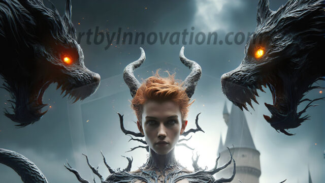 AI male art photos with a fantastical atmosphere. Imagine a Hogwarts School of Witchcraft student, from the Harry Potter series, a handsome, beautiful, and attractive, shirtless young teenage boy, standing firm against a threat. With a detailed Hogwarts castle background, casting a powerful spell, conjuring creatures based on their assigned house crest. From Demonic snakes, powerful lions, fierce badgers, or a murder of Crows. Dementors floating ominously in a cloudy sky, and sparks, shadows, and cinematic lighting, offering an otherworldly vibe.