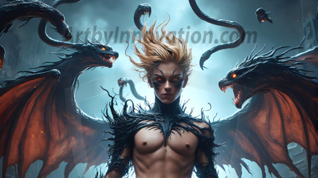 AI male art photos with a fantastical atmosphere. Imagine a Hogwarts School of Witchcraft student, from the Harry Potter series, a handsome, beautiful, and attractive, shirtless young teenage boy, standing firm against a threat. With a detailed Hogwarts castle background, casting a powerful spell, conjuring creatures based on their assigned house crest. From Demonic snakes, powerful lions, fierce badgers, or a murder of Crows. Dementors floating ominously in a cloudy sky, and sparks, shadows, and cinematic lighting, offering an otherworldly vibe.