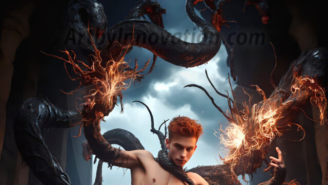 AI male art photos with a fantastical atmosphere. Imagine a Hogwarts School of Witchcraft student, from the Harry Potter series, a handsome, beautiful, and attractive, shirtless young teenage boy, standing firm against a threat. With a detailed Hogwarts castle background, casting a powerful spell, conjuring creatures based on their assigned house crest. From Demonic snakes, powerful lions, fierce badgers, or a murder of Crows. Dementors floating ominously in a cloudy sky, and sparks, shadows, and cinematic lighting, offering an otherworldly vibe.