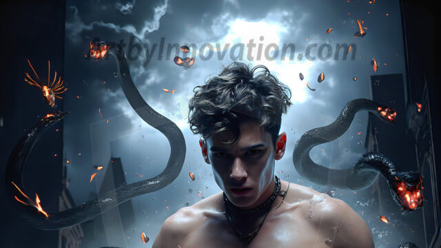 AI male art photos with a fantastical atmosphere. Imagine a Hogwarts School of Witchcraft student, from the Harry Potter series, a handsome, beautiful, and attractive, shirtless young teenage boy, standing firm against a threat. With a detailed Hogwarts castle background, casting a powerful spell, conjuring creatures based on their assigned house crest. From Demonic snakes, powerful lions, fierce badgers, or a murder of Crows. Dementors floating ominously in a cloudy sky, and sparks, shadows, and cinematic lighting, offering an otherworldly vibe.