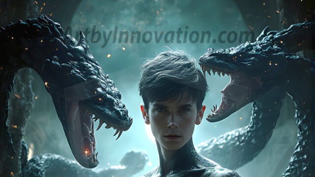 AI male art photos with a fantastical atmosphere. Imagine a Hogwarts School of Witchcraft student, from the Harry Potter series, a handsome, beautiful, and attractive, shirtless young teenage boy, standing firm against a threat. With a detailed Hogwarts castle background, casting a powerful spell, conjuring creatures based on their assigned house crest. From Demonic snakes, powerful lions, fierce badgers, or a murder of Crows. Dementors floating ominously in a cloudy sky, and sparks, shadows, and cinematic lighting, offering an otherworldly vibe.