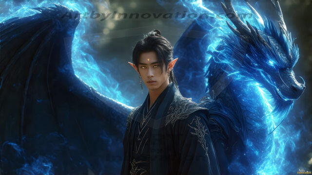 The Dragon Prince - A very attractive shirtless young male prince, with his dragon. The Dragon Prince - A very attractive shirtless young male prince, with a muscular body. Handsome, beautiful facial features, standing next to him a huge dragon, the dragon staring directly at camera, with his piercing eyes, his mouth slightly opened, degerming if we could be a threat.