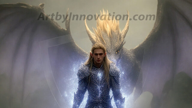 The Dragon Prince - A very attractive shirtless young male prince, with his dragon. The Dragon Prince - A very attractive shirtless young male prince, with a muscular body. Handsome, beautiful facial features, standing next to him a huge dragon, the dragon staring directly at camera, with his piercing eyes, his mouth slightly opened, degerming if we could be a threat.