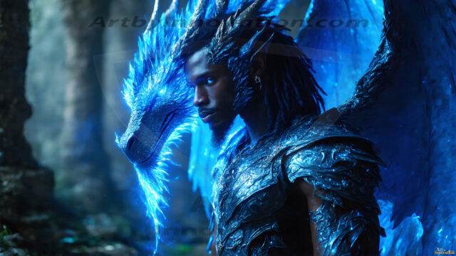 The Dragon Prince - A very attractive shirtless young male prince, with his dragon. The Dragon Prince - A very attractive shirtless young male prince, with a muscular body. Handsome, beautiful facial features, standing next to him a huge dragon, the dragon staring directly at camera, with his piercing eyes, his mouth slightly opened, degerming if we could be a threat.