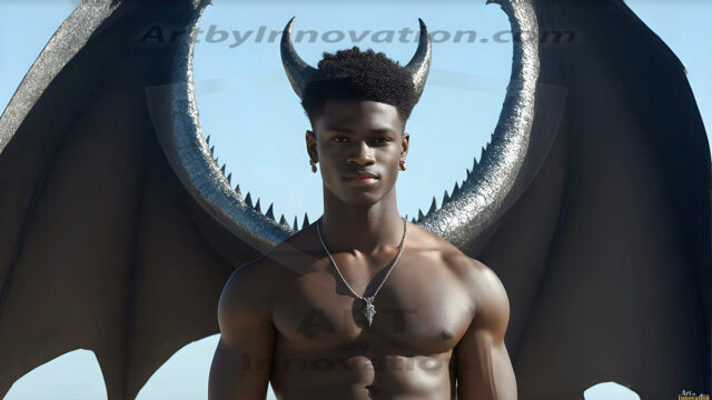 The Dragon Prince - A very attractive shirtless young male prince, with his dragon. The Dragon Prince - A very attractive shirtless young male prince, with a muscular body. Handsome, beautiful facial features, standing next to him a huge dragon, the dragon staring directly at camera, with his piercing eyes, his mouth slightly opened, degerming if we could be a threat.