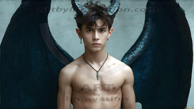 The Dragon Prince - A very attractive shirtless young male prince, with his dragon. The Dragon Prince - A very attractive shirtless young male prince, with a muscular body. Handsome, beautiful facial features, standing next to him a huge dragon, the dragon staring directly at camera, with his piercing eyes, his mouth slightly opened, degerming if we could be a threat.
