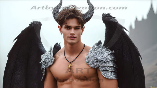 The Dragon Prince - A very attractive shirtless young male prince, with his dragon. The Dragon Prince - A very attractive shirtless young male prince, with a muscular body. Handsome, beautiful facial features, standing next to him a huge dragon, the dragon staring directly at camera, with his piercing eyes, his mouth slightly opened, degerming if we could be a threat.