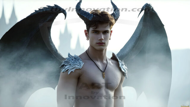 The Dragon Prince - A very attractive shirtless young male prince, with his dragon. The Dragon Prince - A very attractive shirtless young male prince, with a muscular body. Handsome, beautiful facial features, standing next to him a huge dragon, the dragon staring directly at camera, with his piercing eyes, his mouth slightly opened, degerming if we could be a threat.