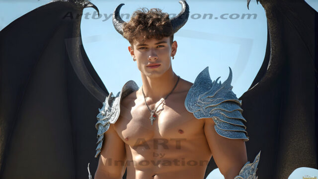 The Dragon Prince - A very attractive shirtless young male prince, with his dragon. The Dragon Prince - A very attractive shirtless young male prince, with a muscular body. Handsome, beautiful facial features, standing next to him a huge dragon, the dragon staring directly at camera, with his piercing eyes, his mouth slightly opened, degerming if we could be a threat.