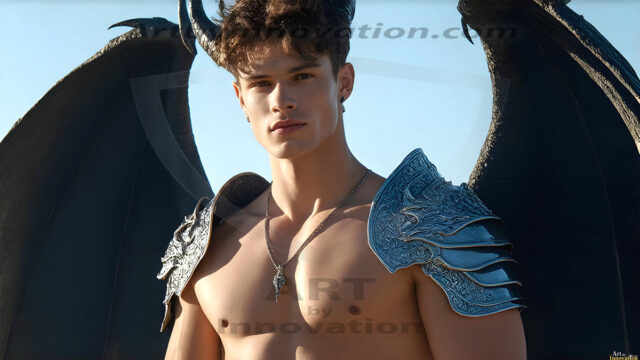 The Dragon Prince - A very attractive shirtless young male prince, with his dragon. The Dragon Prince - A very attractive shirtless young male prince, with a muscular body. Handsome, beautiful facial features, standing next to him a huge dragon, the dragon staring directly at camera, with his piercing eyes, his mouth slightly opened, degerming if we could be a threat.