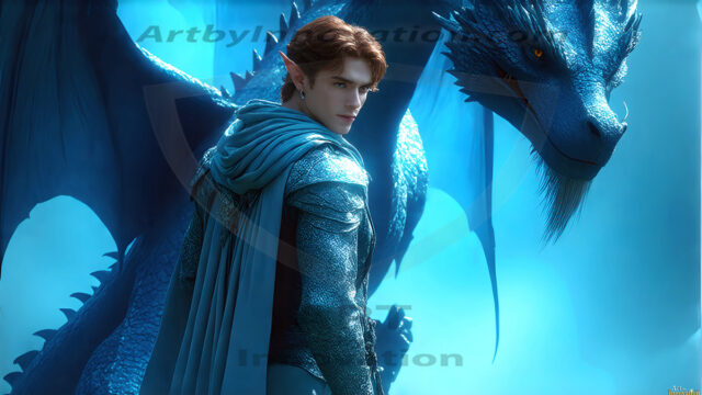 The Dragon Prince - A very attractive shirtless young male prince, with his dragon. The Dragon Prince - A very attractive shirtless young male prince, with a muscular body. Handsome, beautiful facial features, standing next to him a huge dragon, the dragon staring directly at camera, with his piercing eyes, his mouth slightly opened, degerming if we could be a threat.