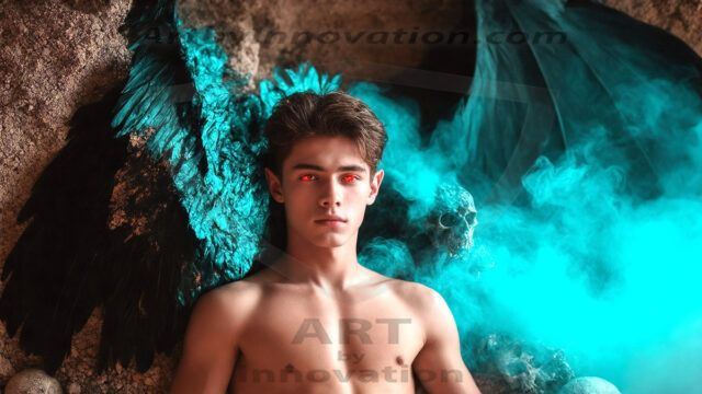 The Dragon Prince - A very attractive shirtless young male prince, with his dragon. The Dragon Prince - A very attractive shirtless young male prince, with a muscular body. Handsome, beautiful facial features, standing next to him a huge dragon, the dragon staring directly at camera, with his piercing eyes, his mouth slightly opened, degerming if we could be a threat.