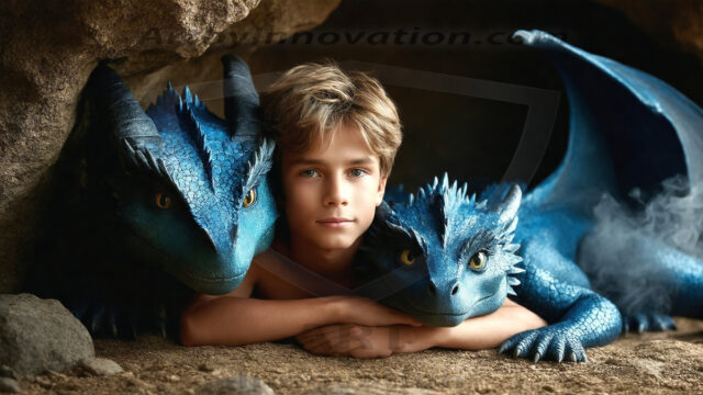The Dragon Prince - A very attractive shirtless young male prince, with his dragon. The Dragon Prince - A very attractive shirtless young male prince, with a muscular body. Handsome, beautiful facial features, standing next to him a huge dragon, the dragon staring directly at camera, with his piercing eyes, his mouth slightly opened, degerming if we could be a threat.