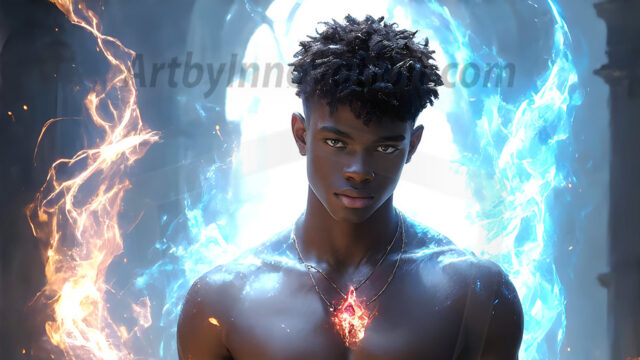AI-generated abstract art featuring beautiful, handsome, sexy, shirtless, men, boys, lads. Fantasy, elemental mages typically have the ability to manipulate the basic elements, such as fire, water, earth, and air. This can extend to controlling sub-elements like ice, lightning, and sometimes even metal or wood.