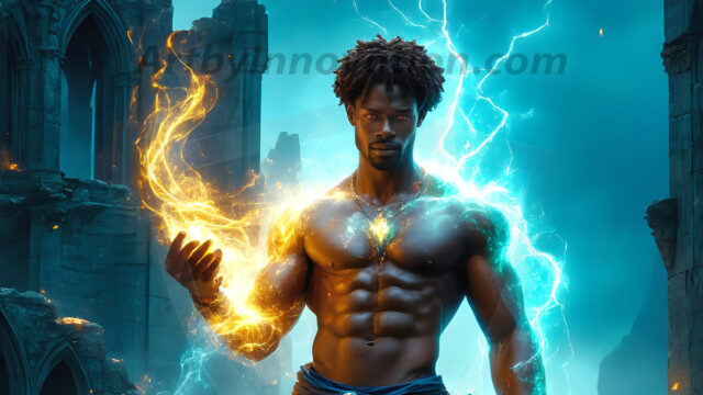 AI-generated abstract art featuring beautiful, handsome, sexy, shirtless, men, boys, lads. Fantasy, elemental mages typically have the ability to manipulate the basic elements, such as fire, water, earth, and air. This can extend to controlling sub-elements like ice, lightning, and sometimes even metal or wood.